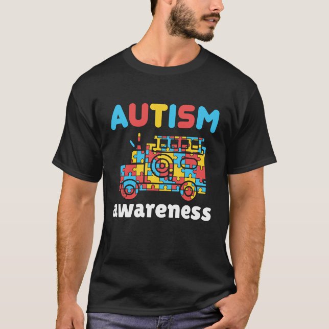 Camiseta Autismo Sensibilização Bombeiros Quebra-cabeça (Frente)