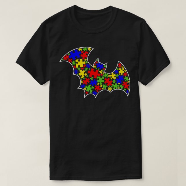 Camiseta Autismo Sensibilização Bonita Bat Quebra-cabeça Pi (Frente do Design)