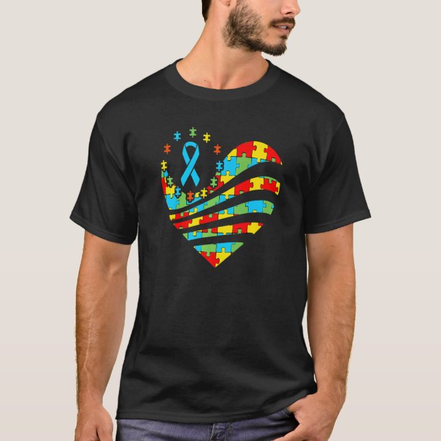 Camiseta Autismo Sensibilização Coração Apoio a Garotos Aut (Frente)