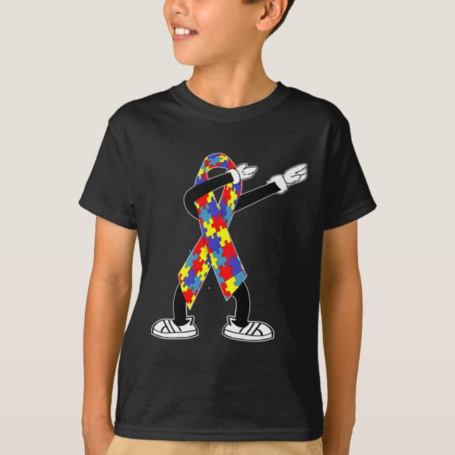 Camiseta Autismo Sensibilização Crianças Dabbing Quebra-cab (Frente)