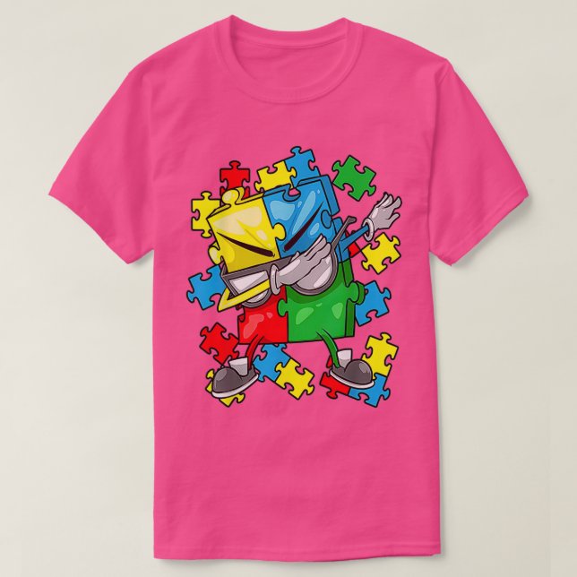 Camiseta Autismo Sensibilização Dabbing Quebra-cabeça Piece (Frente do Design)