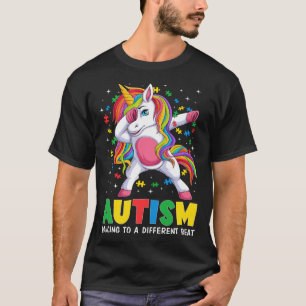 Camiseta Autismo Sensibilização Dabbing Unicorn Quebra-cabe