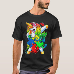 Camiseta Autismo Sensibilização Dabbing Unicorn Quebra-cabe