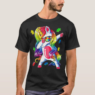 Camiseta Autismo Sensibilização Dabbing Unicorn Quebra-cabe