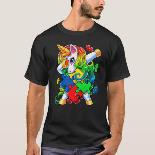 Camiseta Autismo Sensibilização Dabbing Unicorn Quebra-cabe