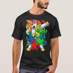 Camiseta Autismo Sensibilização Dabbing Unicorn Quebra-cabe
