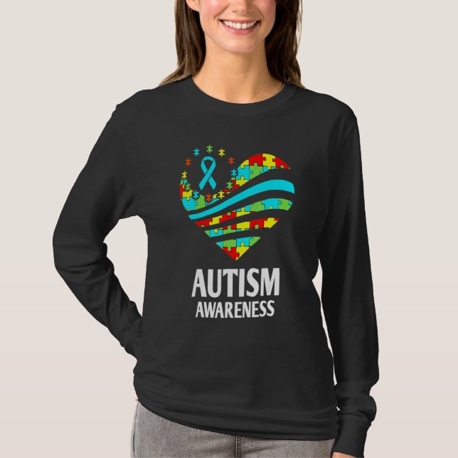 Camiseta Autismo Sensibilização Das Mulheres Coração Apoio  (Frente)