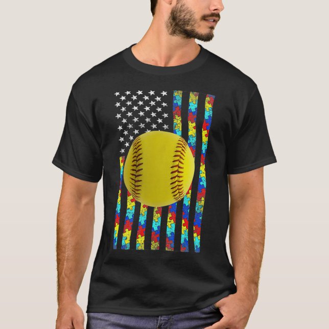 Camiseta Autismo Sensibilização do American Flag Softball (Frente)