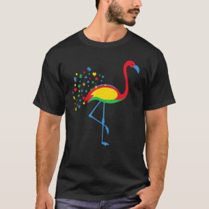 Camiseta Autismo Sensibilização Flamingo Cor Quebra-cabeça