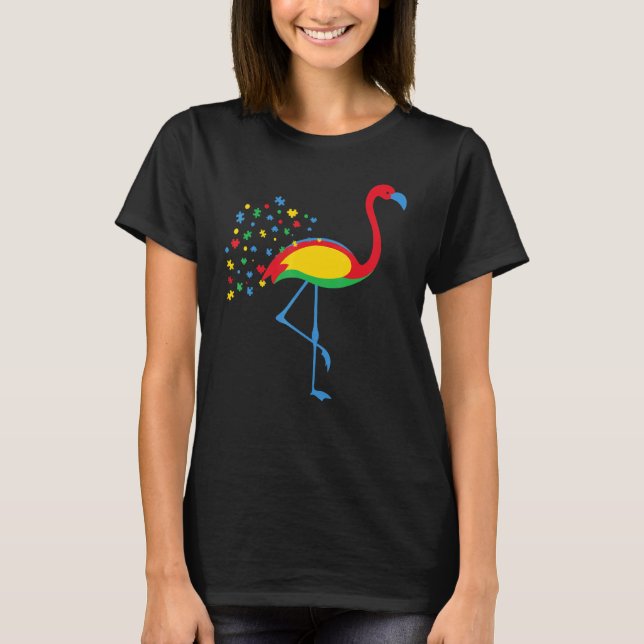 Camiseta Autismo Sensibilização Flamingo Cor Quebra-cabeça  (Frente)