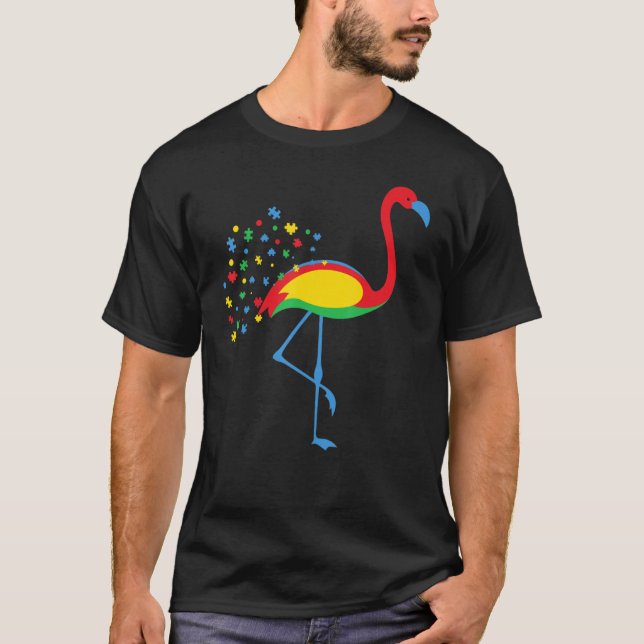 Camiseta Autismo Sensibilização Flamingo Cor Quebra-cabeça  (Frente)