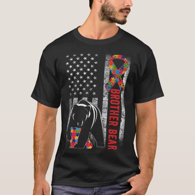 Camiseta Autismo Sensibilização Irmão Urso Americano Sinali (Frente)
