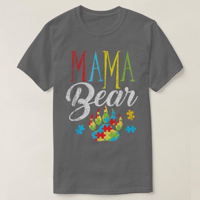 Camiseta Autismo Sensibilização Mama Bear Quebra-cabeça Pre (Frente do Design)