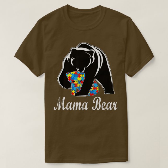 Camiseta Autismo Sensibilização Mamã Bear Suporte a Adultos (Frente do Design)