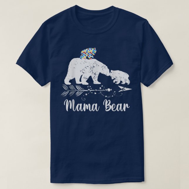 Camiseta Autismo Sensibilização Mamãe Ursa Mãe Suporte Auti (Frente do Design)