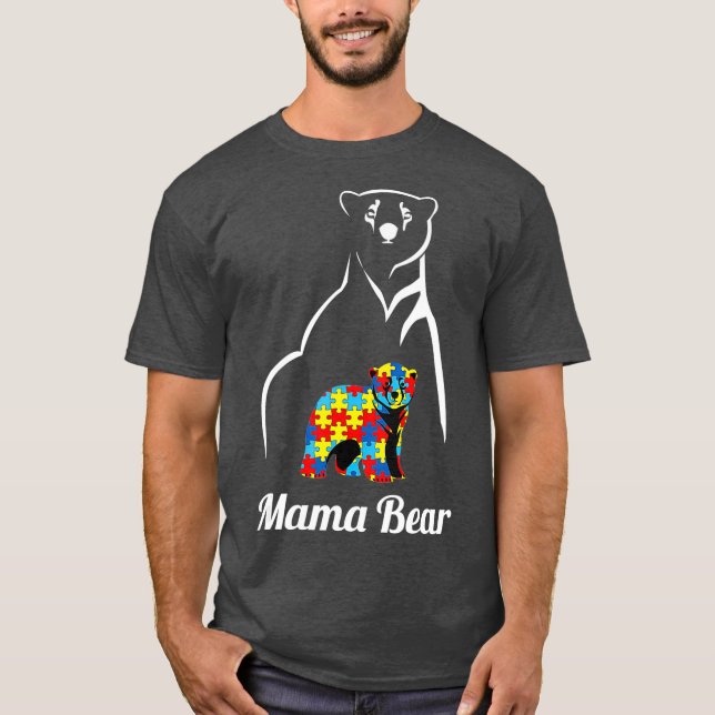 Camiseta Autismo Sensibilização Mamãe Ursa Mãe Suporte Auti (Frente)