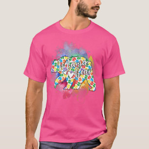Camiseta Autismo Sensibilização Mamãe Ursa Mamãe Avó Mulher