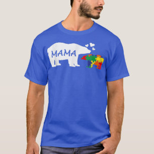 Camiseta Autismo Sensibilização Mamãe Urso Quebra-cabeça