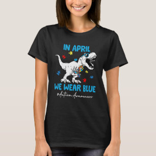 Camiseta Autismo Sensibilização Mês Dinossauro Rex Em Abril