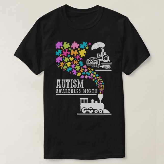 Camiseta Autismo Sensibilização Mês Quebra-cabeça Comboio (Frente do Design)