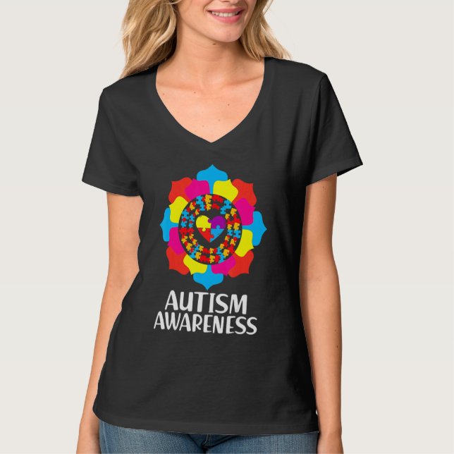Camiseta Autismo Sensibilização Quebra-cabeça de Coração Fl (Frente)