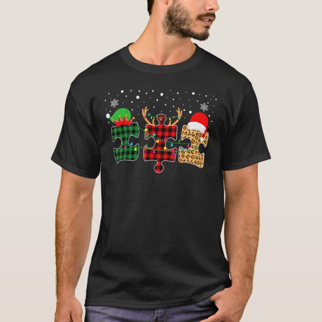 Camiseta Autismo Sensibilização Quebra-cabeça Natal Autista (Frente)