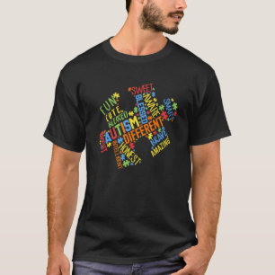 Camiseta Autismo Sensibilização Quebra-cabeça Palavras Auti