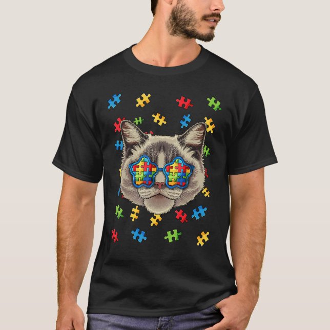 Camiseta Autismo Sensibilização Ragdoll Quebra-cabeça Sungl (Frente)