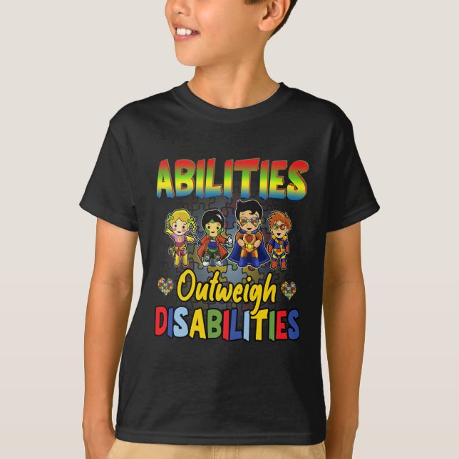 Camiseta Autismo Sensibilização Rapazes Supera as Deficiênc (Frente)