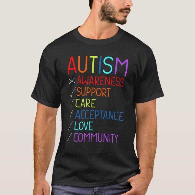 Camiseta Autismo Sensibilização Suporte Aceitação de Cuidad (Frente)