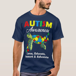 Camiseta Autismo Sensibilização Tartarugas Quebra-cabeça Mã