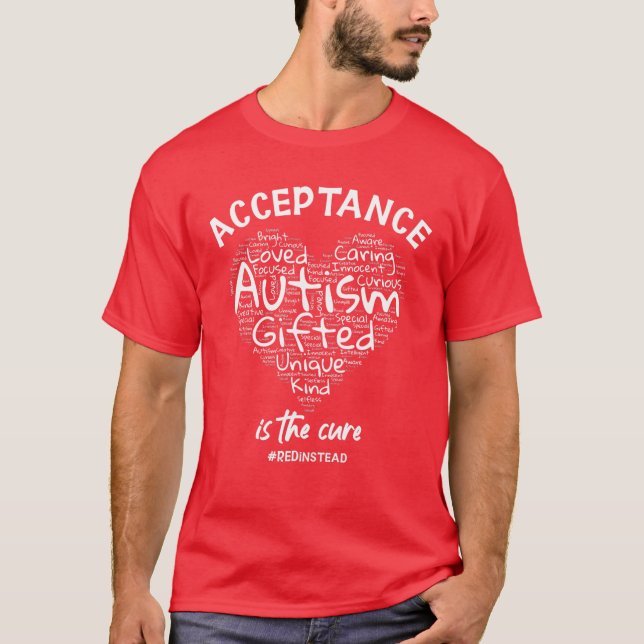 Camiseta Autismo Sensibilização Vermelha Em Vez De Autismo  (Frente)