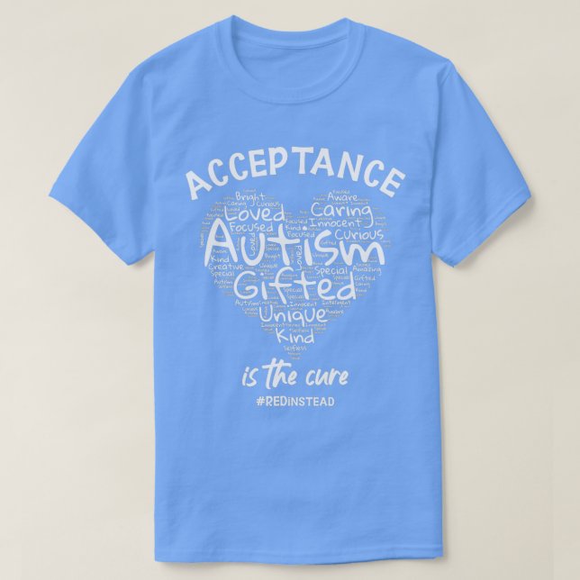 Camiseta Autismo Sensibilização Veste Vermelho Em Vez de Au (Frente do Design)