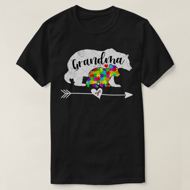 Camiseta Autismo Sensibilização Vovó Urso Suporta Autista (Frente do Design)