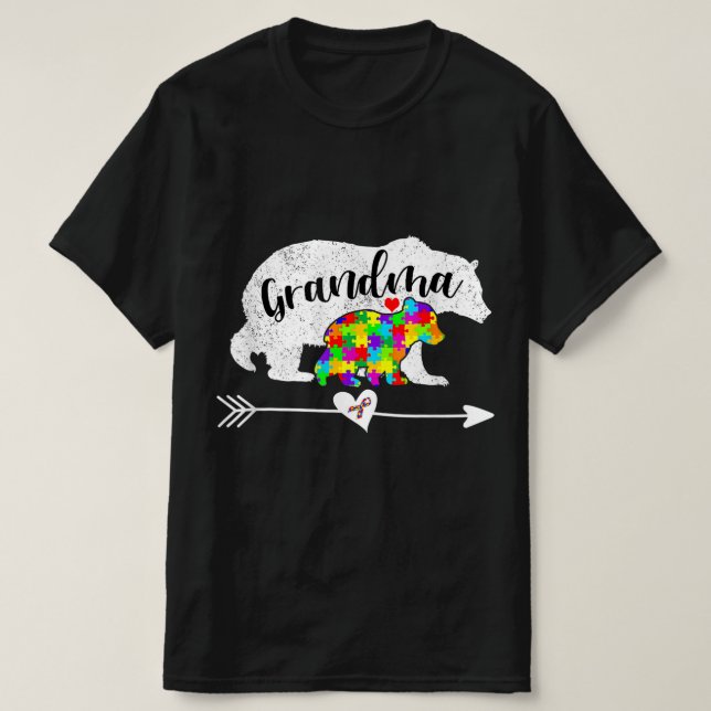 Camiseta Autismo Sensibilização Vovó Urso Suporta Autista (Frente do Design)