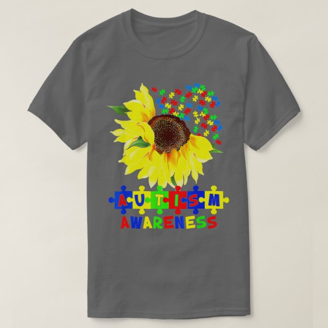 Camiseta Autismo Sunflower Quebra-cabeça Piece Legal Consci (Frente do Design)