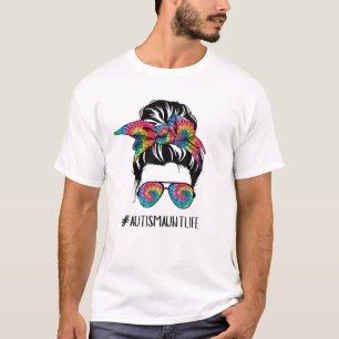 Camiseta Autismo Tia Life Messy Bun Tie Dye Dia de as mães