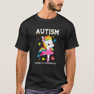 Camiseta Autismo Unicórnio Dançando Ao Ritmo Diferente Auti