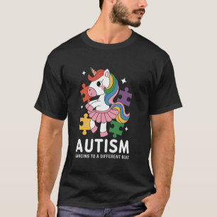 Camiseta Autismo Unicórnio Dançando ao Ritmo Diferente Auti