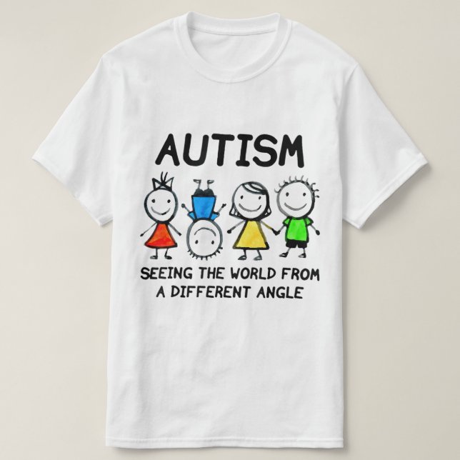 Camiseta Autismo Vendo O Mundo De Um Ângulo De Aut Diferent (Frente do Design)
