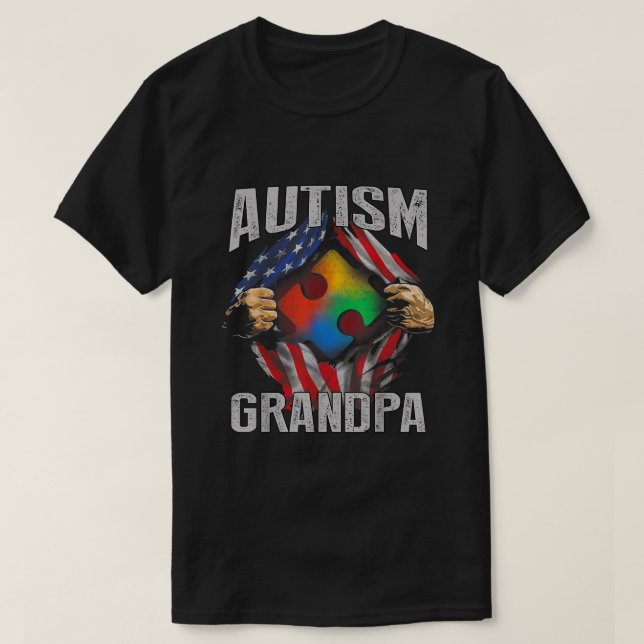 Camiseta Autismo Vovô Americano Bandeira Autismo Sensibiliz (Frente do Design)