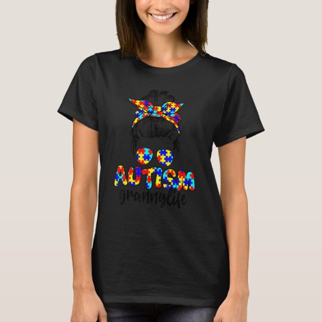 Camiseta Autismo vovó Messy Bun Sunglass Bandana Autism (Frente)