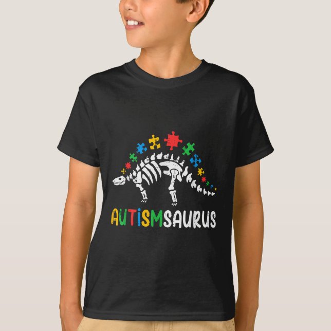 Camiseta Autismsaurus Dinossaur Boys Crianças Toddler Autis (Frente)