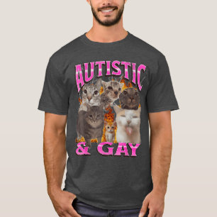 Camiseta Autista e Gay Meme de Gato Engraçado Bootleg retrô