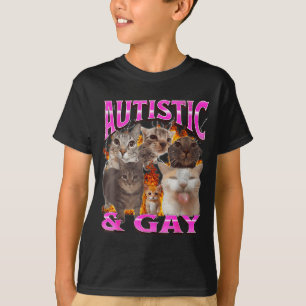 Camiseta Autista E Gay Meme De Gato Engraçado Gráfico De Bo
