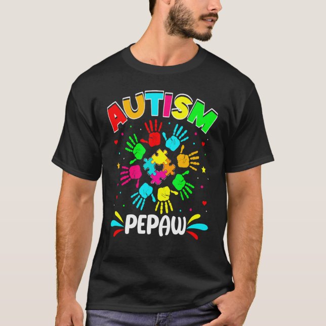 Camiseta Autista Pepaw Quebra-cabeça Suporta Autismo Famili (Frente)