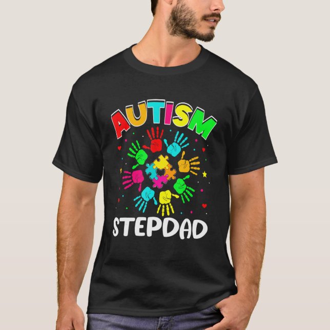 Camiseta Autista Stepdad Quebra-cabeça Suporta Família Auti (Frente)