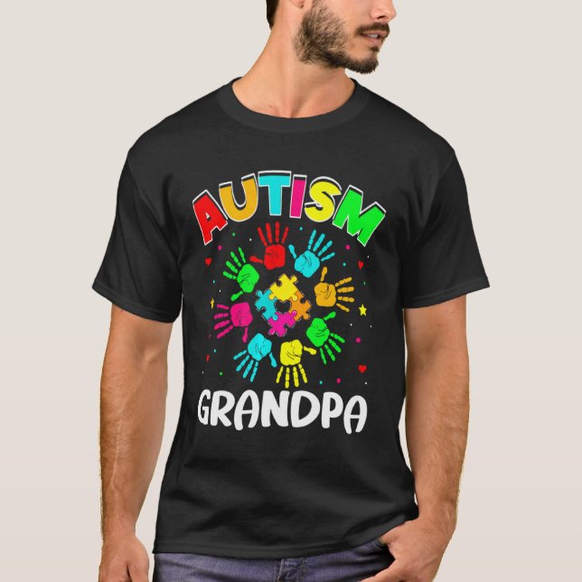 Camiseta Autista Vovô Quebra-cabeça Suporta Família Autism  (Frente)
