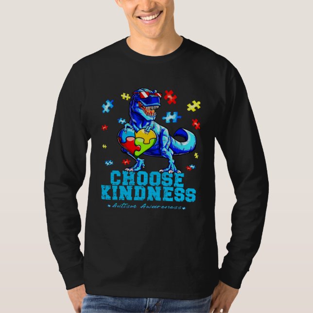 Camiseta Autistic Pride Day Dinosaur TRex Choose Kindness M (Frente)