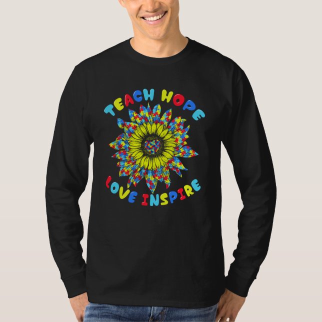 Camiseta Autistic Support Teacher Sunflower For Autism Awar (Frente)